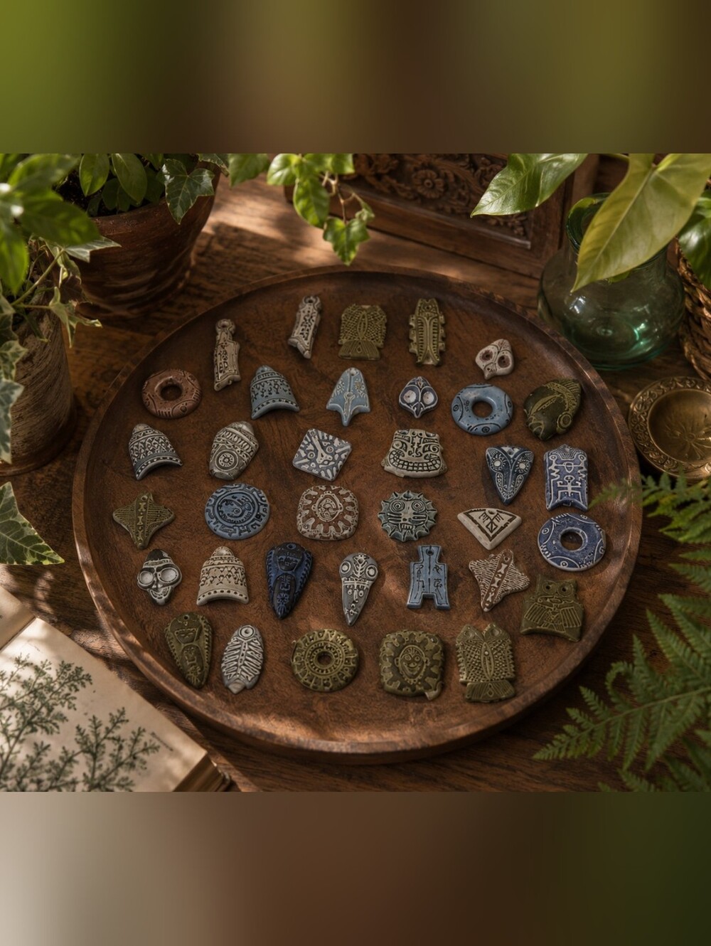 35 New Old Stock Ceramic Pottery Pendants Tribal Ancient Style Craft Supply